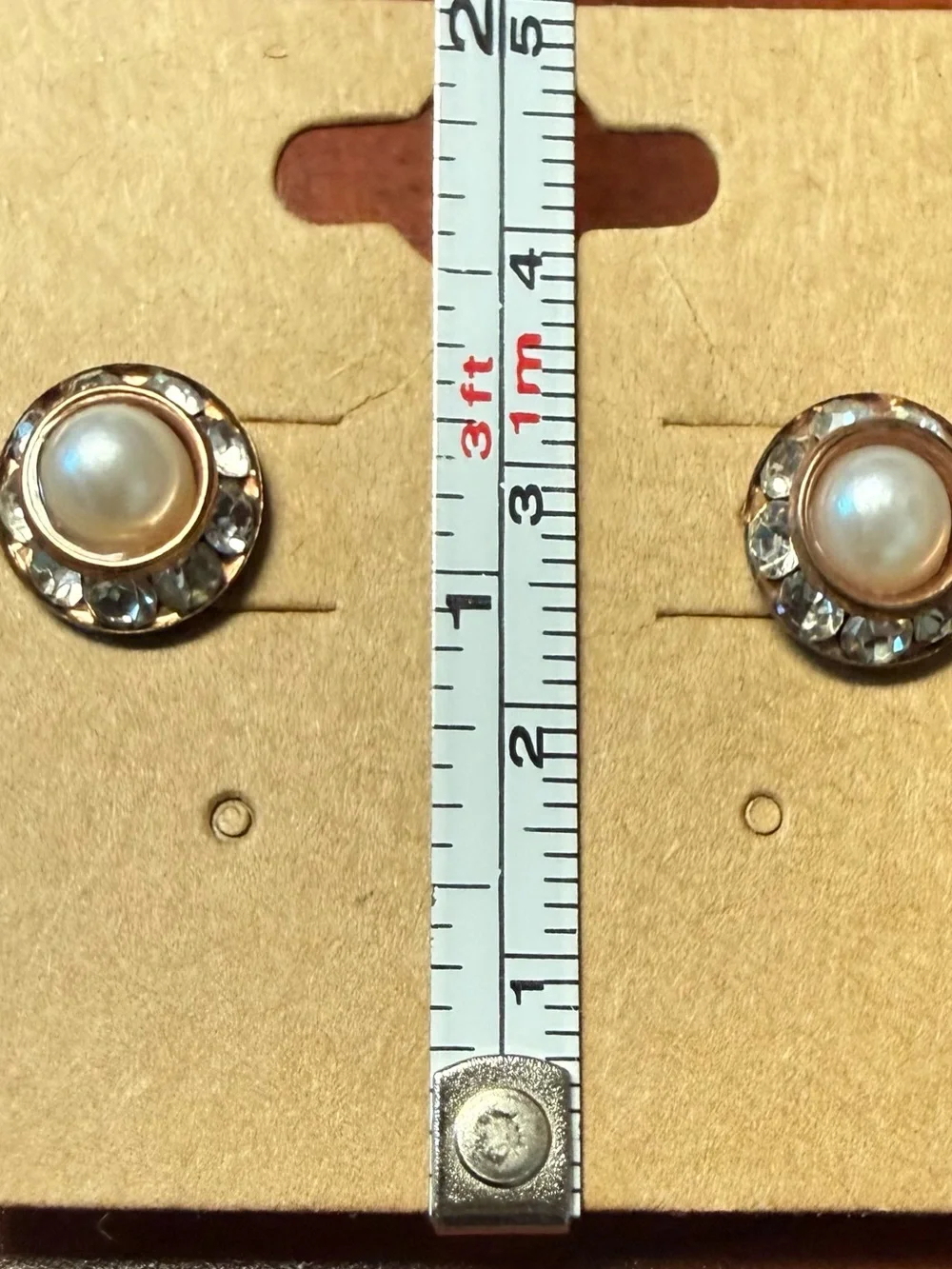Faux Pearl Center surrounded by a Halo of Rhinestones - Gold Tone Studs